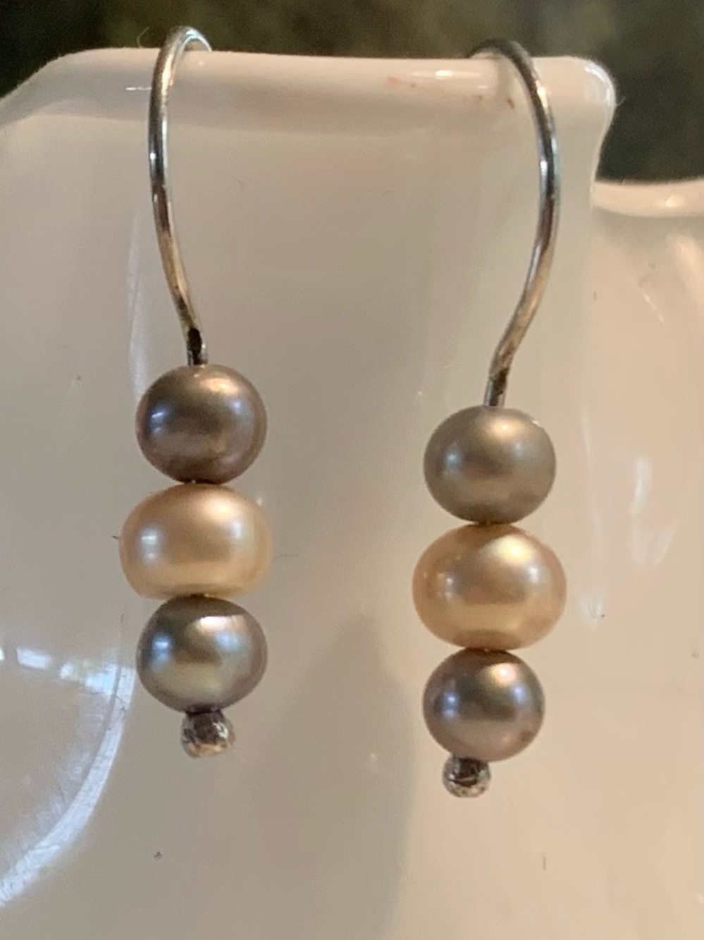 Natural Pearl Drop Earrings Multi tone Cream & Gray